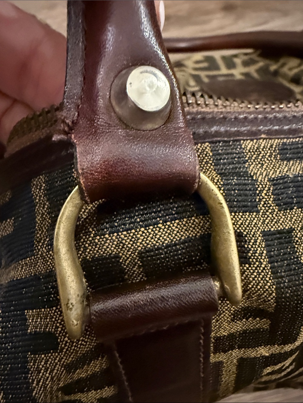 Vintage Zucca Fendi Boston Bag Brown & Tan FF Logo Canvas Tote Small Duffel - Picture 16 of 17